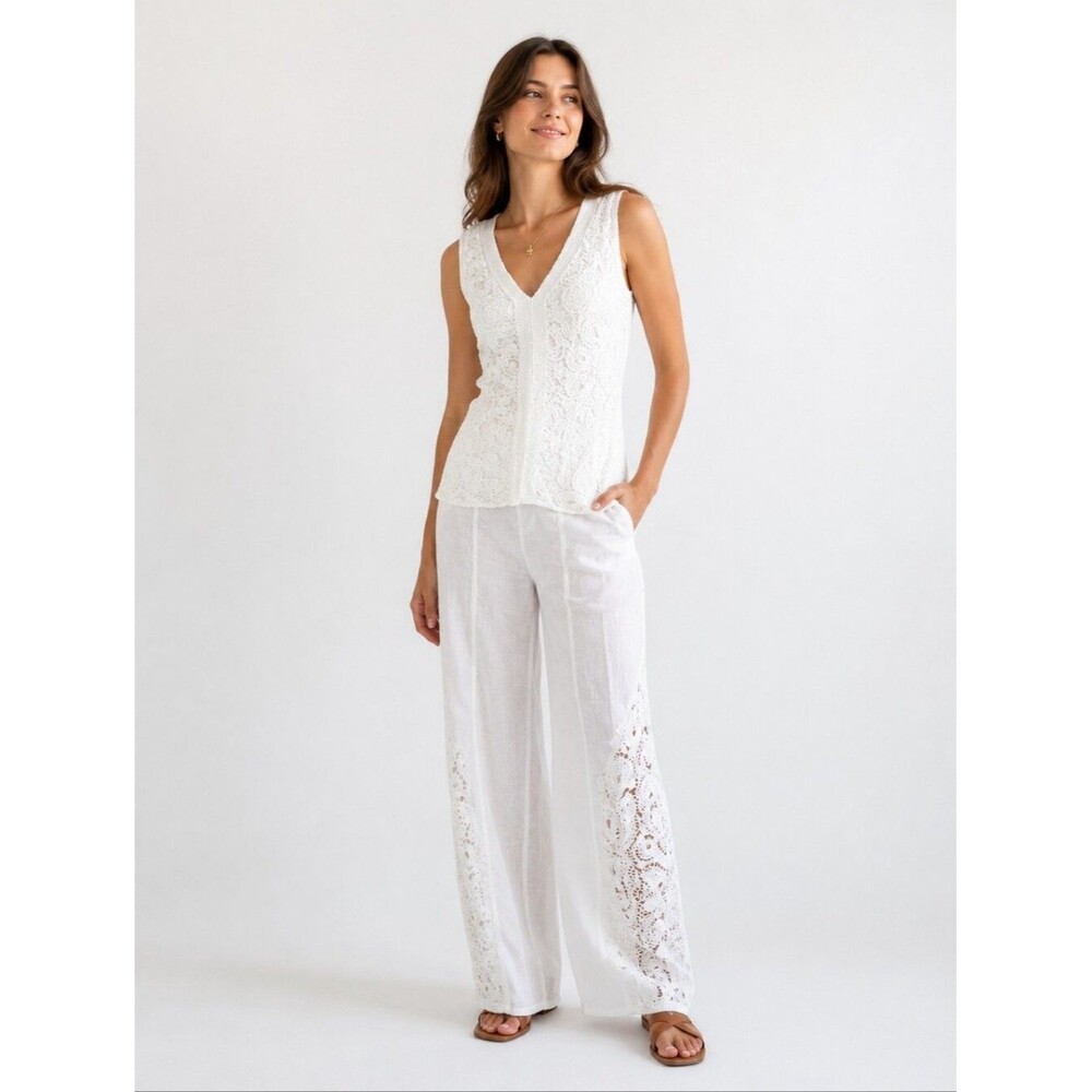 XCVI NWT Linen & Crochet Lace 2 Piece White Sleeveless Outfit, Small